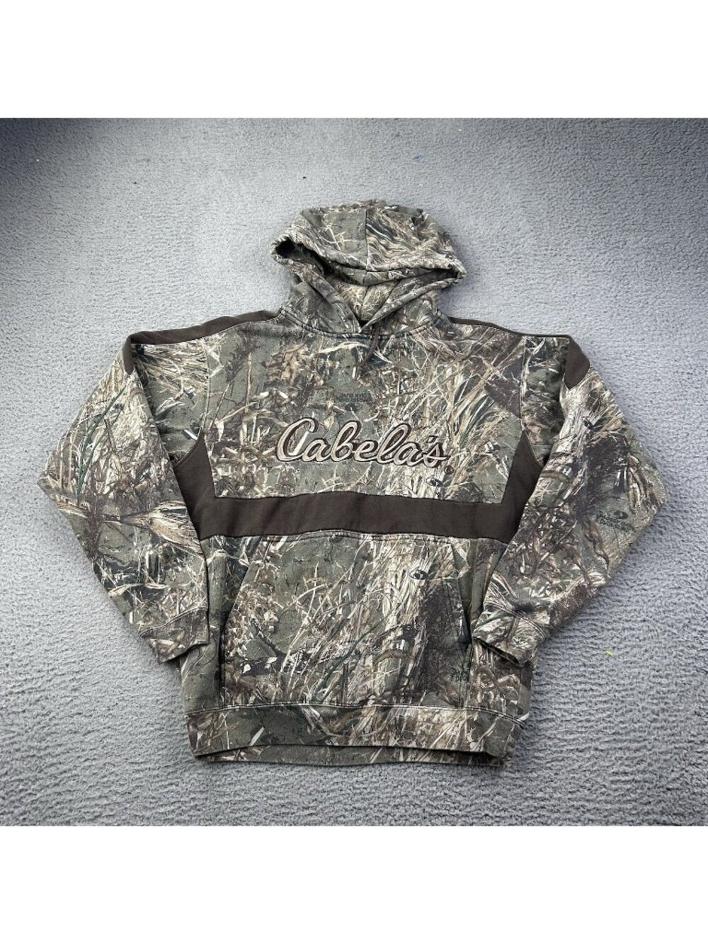 Cabela's Hoodie Sz Large Camo Outdoors Pullover Mossy Oak Duck Blind Sweatshirt